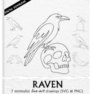 Raven Line Patterns Raven SVG – Minimalist Raven Line Art Outline Drawings, Digital ...