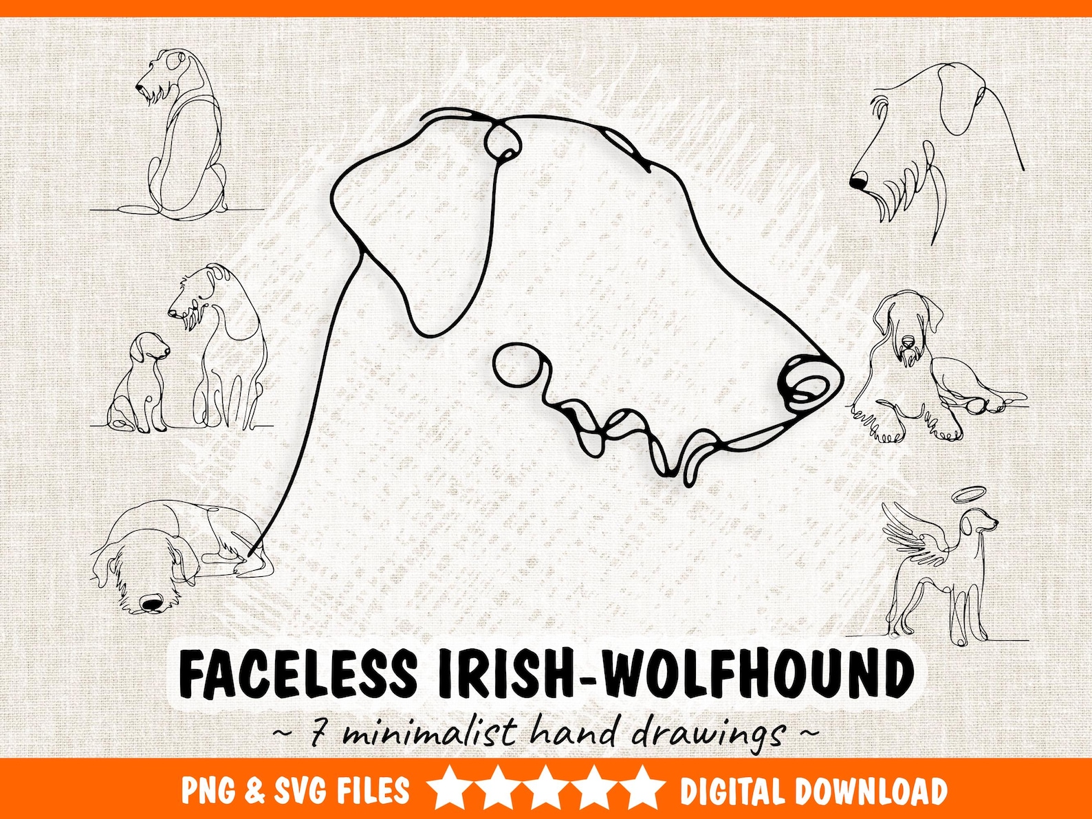 Irish Wolfhound SVG & PNG Bundle – 7 Greyhound Minimalist Outline Hand ...