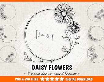 Paquete de coronas de margaritas SVG y PNG: corona minimalista de flores de margaritas redondas dibujadas a mano, descarga digital.