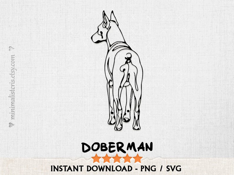 Funny Doberman SVG & PNG - Doberman Funny Line Art Butt View Drawing ...