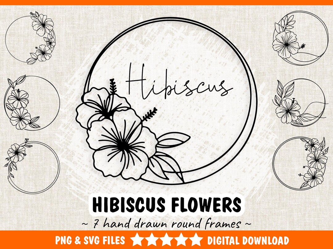 Hibiscus Wreath SVG & PNG Bundle - Minimalist Hand Drawn Round Hibiscus ...
