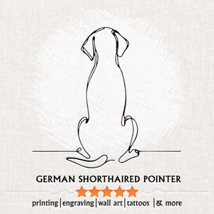 German Shorthaired Pointer Art - Rear View PNG & SVG, German Shorthaired Pointer Behind View Sitting, Minimalist Line Art - Digital Download