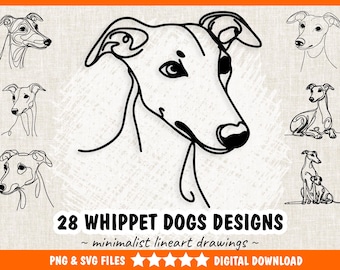 Whippet Dog SVG - Whippet Dog PNG Line Art Print Minimalist Drawing Line Art - Digital Download
