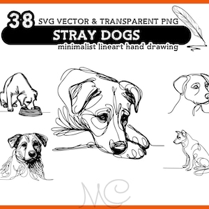 Minimalist Stray Dogs Bundle - 38 Street Dog Line-art Drawings, Mutt Dog Drawing, PNG & SVG Dog Portraits, Digital Download, Commercial Use.