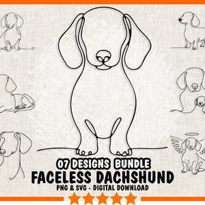 Faceless Dachshund Dogs PNG & SVG Bundle – 7 Minimalist Contour Drawing, Dachshund Outline Design, Dachshund Portrait Line - Commercial Use.