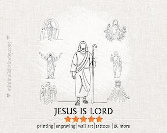 Hand Drawn Jesus Christ Designs SVG & PNG Bundle – 7 Minimalist Jesus Black on White Drawings - Digital Download - Commercial Use