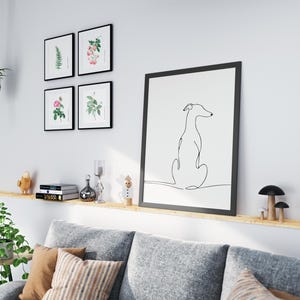 Whippet Dog Sitting View From Back - Whippet Greyhound PNG & SVG Minimalist Personalized Wall Art, Line Drawing -  Digital Download Print