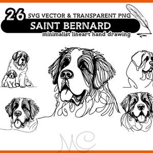 26 Saint Bernard Dog Portraits SVG & PNG Bundle - Minimalist Lineart Drawing , Dog Png Bundle, Svg Dog Portraits Bundle, Commercial Use.