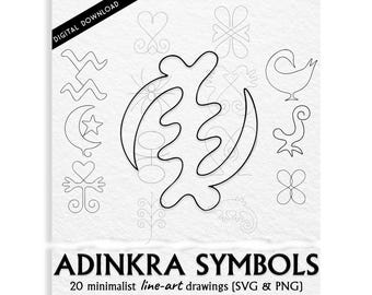 Adinkra Symbols SVG PNG Bundle: African Line Art (Digital Download))