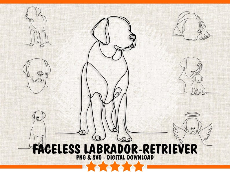 Faceless Labrador Retriever Dog Bundle PNG & SVG – 7 Minimalist Line ...