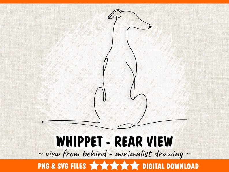 Whippet Dog Sitting View From Back - Whippet Greyhound PNG & SVG Minimalist Personalized Wall Art, Line Drawing -  Digital Download Print