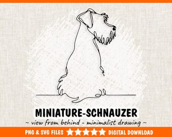 Miniature Schnauzer Sitting View From Behind - Schnauzer PNG & SVG Minimalist Wall Art, Simple Drawing -  Digital Download Print Decor