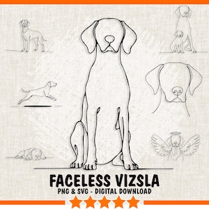 Faceless Vizsla Dog SVG & PNG Bundle – 7 Minimalist Outline Hand-Drawn Designs, Vizsla Line Art Bundle, Digital Print - Commercial Use.