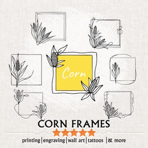 Corn Frame – Hand Drawn Botanical Borders SVG & PNG, Minimalist Corn Plant Line Art for Farmhouse Decor, Digital Download