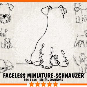 Gesichtsloser Zwergschnauzer Hund Bundle PNG & SVG - 7 minimalistische Linienzeichnung, Zwergschnauzer Umrisse Kontur - Digital Download.