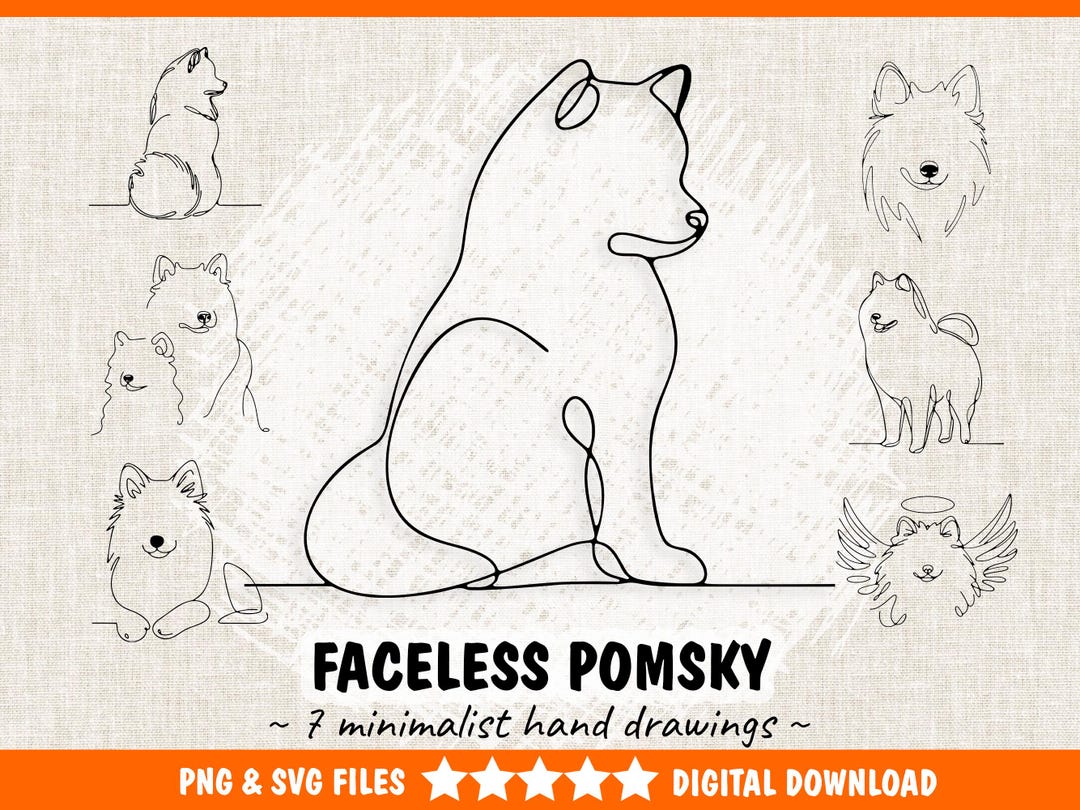 Pomsky Dog SVG & PNG Bundle – 7 Pomsky Dog Minimalist Hand Drawn Line ...