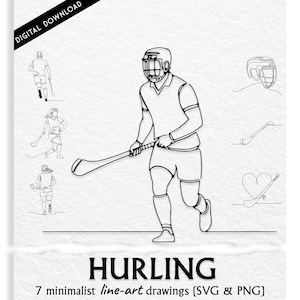 Hurling SVG Bundle - 7 minimalistische Hurling Sport Zeichnungen PNG & SVG, Irish Sport Gaelic, Camogie, Hurling Print Designs - Digital Download.