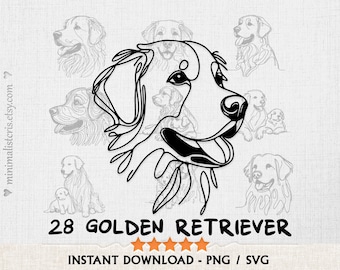 Golden Retriever SVG- en PNG-tekeningen - Golden Retriever hond moeder puppy, minimalistische hand getrokken schetsen kunst, digitale download