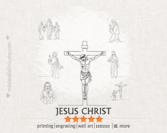 Jesus Line Art Drawings: Minimalist Christian SVG PNG Bundle (Digital Download)