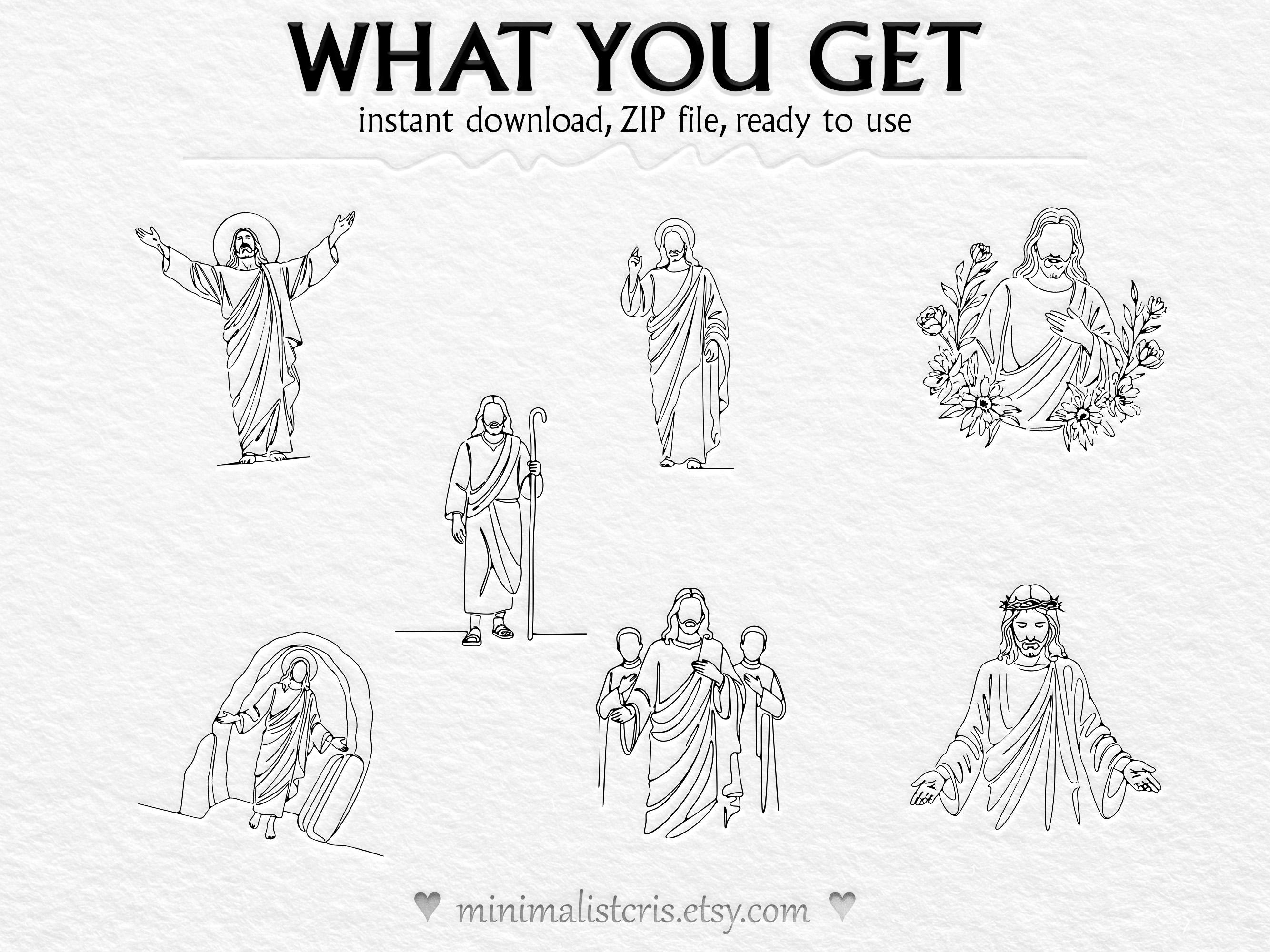 Hand Drawn Jesus Christ Designs SVG & PNG Bundle – 7 Minimalist Jesus ...