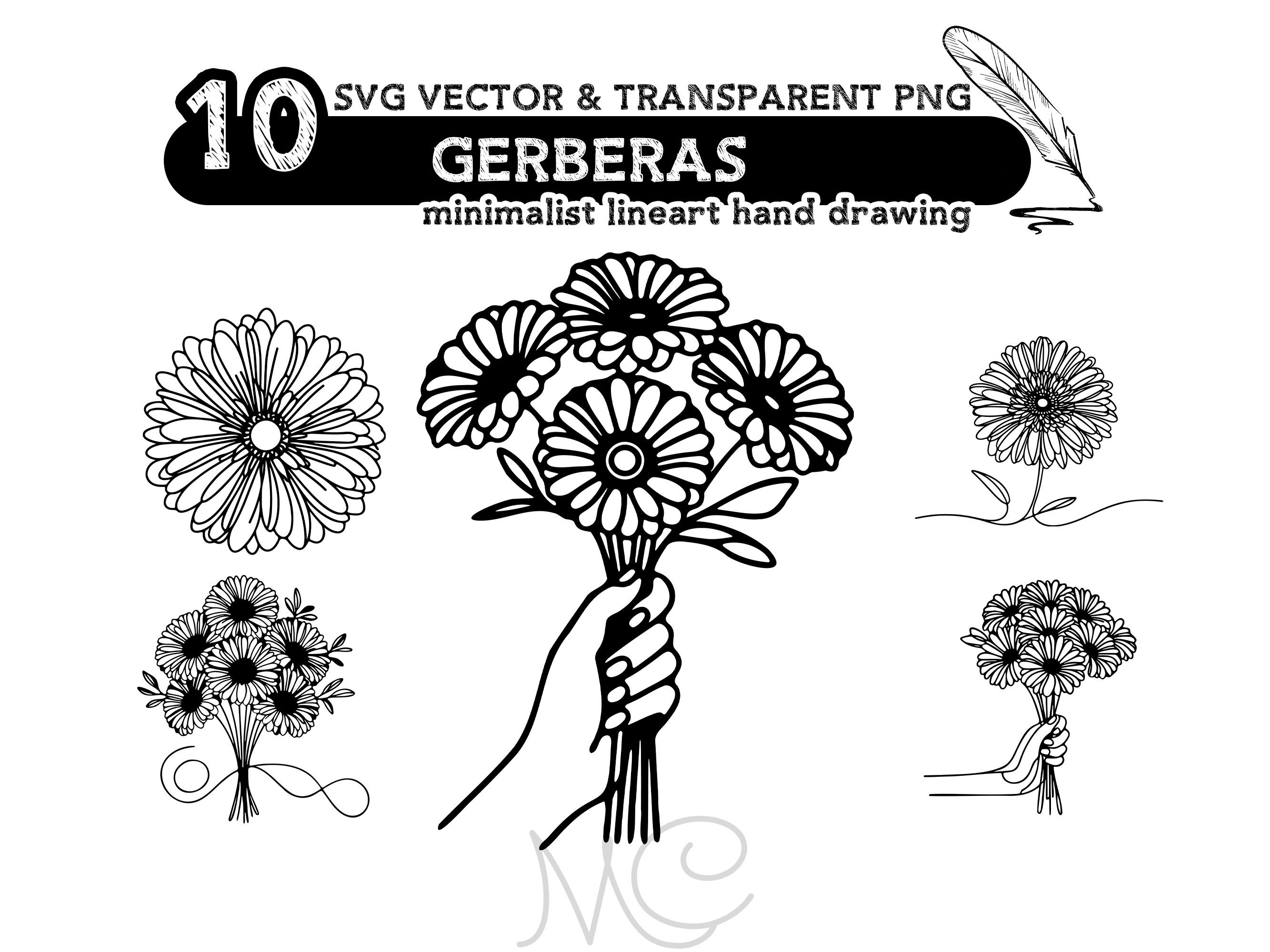 Gerberas Flowers Line Art Bundle – Minimalist Flower Drawings, Bouquets ...