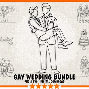 Gay Wedding SVG & PNG Bundle | 40 Groom and Groom Minimalist Line-Art Files | LGBTQ Wedding Design | Digital Print Download - Commercial Use