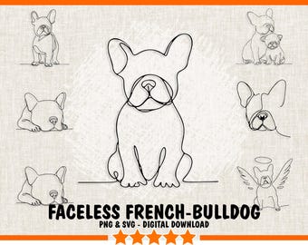Faceless French Bulldogs Dogs SVG & PNG Bundle – 7 Minimalist French Bulldog Dog Line Art Designs, French Bulldog Dogs Outline