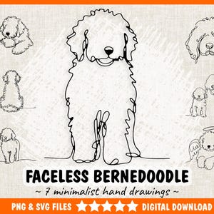 Bernedoodle SVG – Bernedoodle Hund SVG & PNG Minimalistiska Linjära Teckningar, Bernedoodle Minnesmärke - Digital Nedladdning