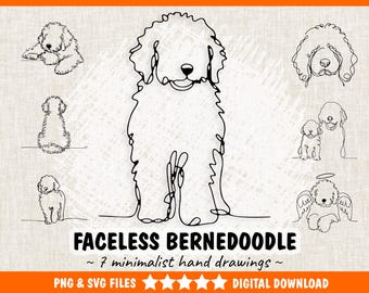 Bernedoodle SVG – Bernedoodle Dog SVG & PNG Minimalist Lineart Drawings, Bernedoodle Memorial - Digital Download