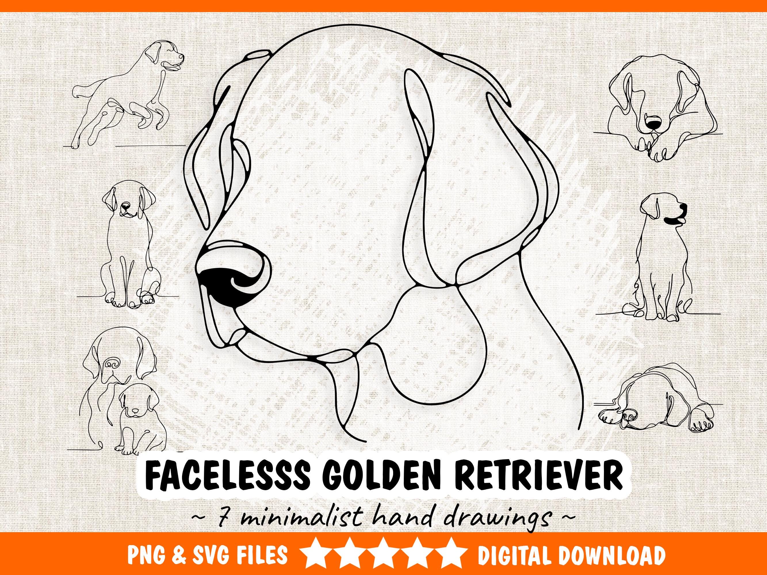 Faceless Golden Retriever Dog Bundle – 7 Minimalist Golden Retriever PNG & SVG Drawing, Outline Contour, Portrait Line - Commercial Use.