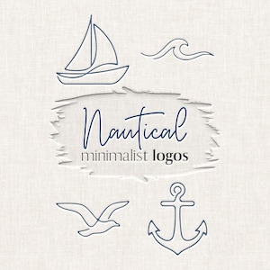 Nautical Logo SVG PNG Bundle, Minimalist One Line Art Nautical Business Logo, Coastal  Ocean Branding Logos: Wave, Sailboat, Seagull, Anchor