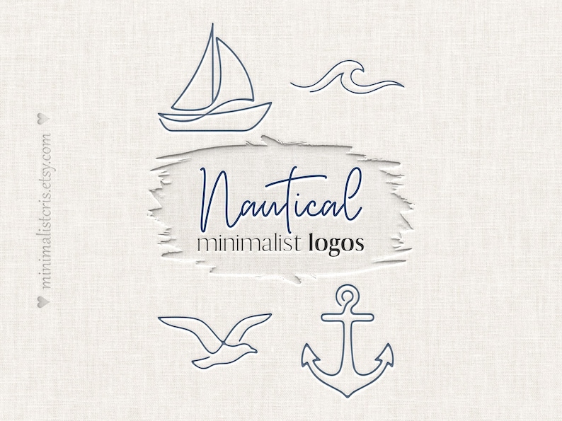 Nautical Logo SVG PNG Bundle, Minimalist One Line Art Nautical Business ...