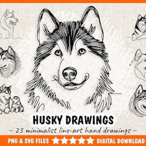 Husky SVG – Husky hund PNG & SVG minimalistiska linjära teckningar, Husky konst, husdjursminnesmärke - digital nedladdning