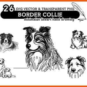 26 Border Collie Dogs SVG & PNG Bundle - Minimalist Lineart Drawing , Transparent Dog Png Bundle, Svg Dog Heads Bundle, Commercial Use.