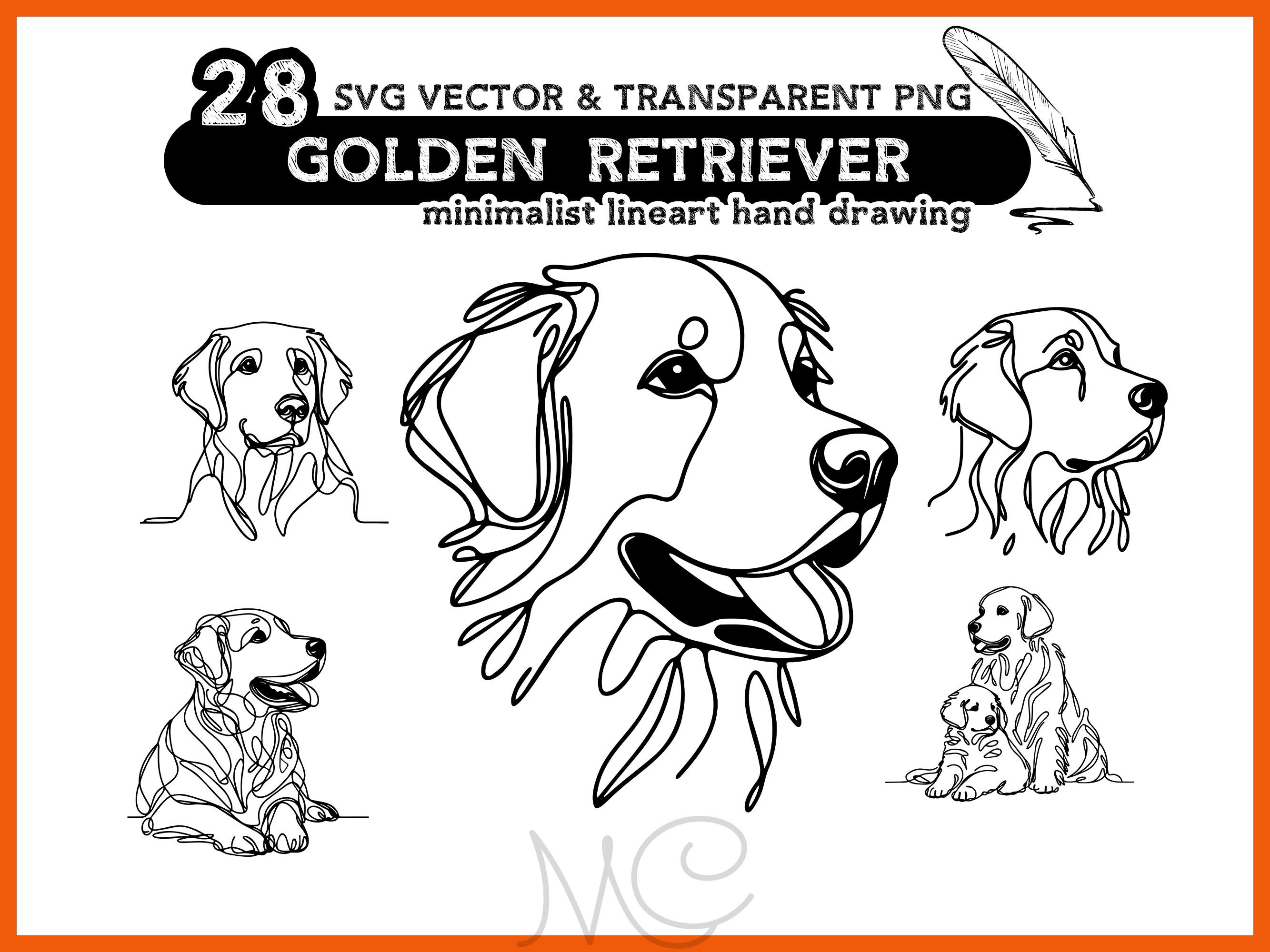 28 Golden Retriever SVG & PNG Bundle - Minimalist Lineart Drawing , Dog ...