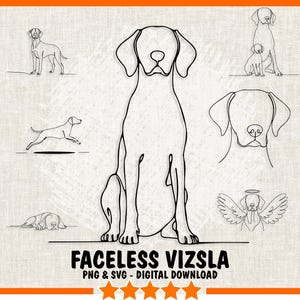 Faceless Vizsla Dogs SVG & PNG Bundle – 7 Minimalist Vizsla Dog Line Art Print Designs, Hungarian Pointer Dog Outline | Digital Download