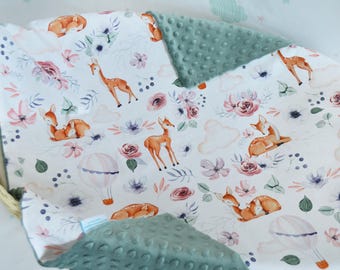 Floral Deer Baby Blanket: Personalized Minky Nursery Bedding