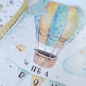 Hot Air Balloon Baby Boy Blanket, Personalized Blanket, Hot Air Balloon Nursery Bedding, Aviator Baby Shower Gift, Stroller Blanket