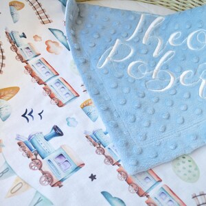 Train Baby Blanket: Cotton Crib Bedding, Minky Lovey