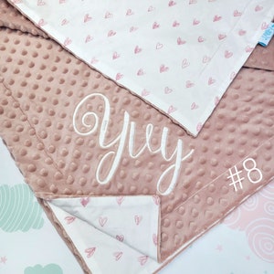 Pastel Pink Heart Baby Girl Blanket, Personalized Blanket, Baby Girl Nursery Bedding, Baby Shower Gift, Hearts Minky Lovey, Stroller Blanket