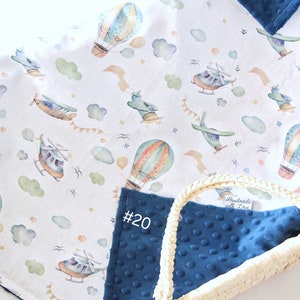 Vintage Airplane Baby Blanket, Helicopter Crib Blanket, Hot Air Balloon Nursery Bedding, Aviator Baby Shower Gift, Vintage Airplane Lovey