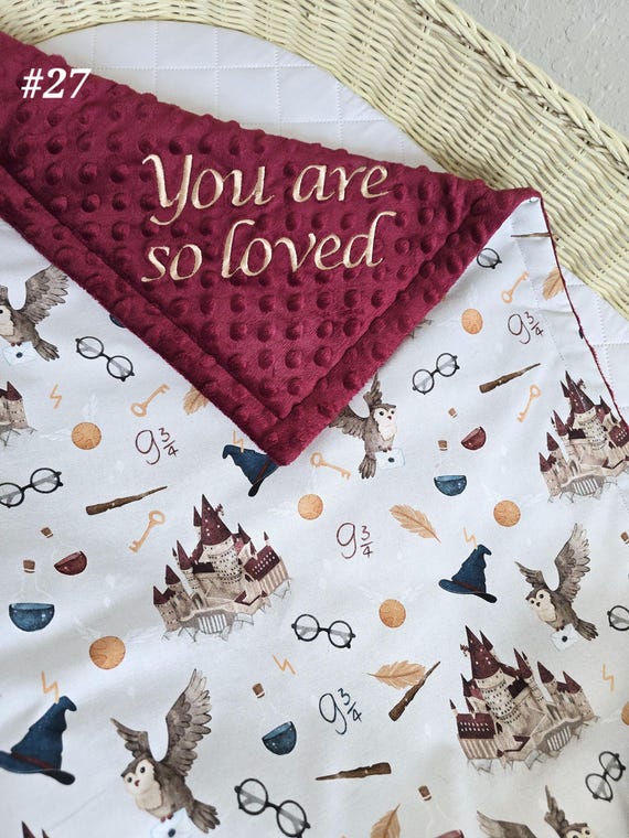 Gray School of Magic Baby Blanket, Personalized Blanket, Little Wizard Nursery Bedding, Magic Baby Shower, Owl Minky Lovey, Stroller Blanket