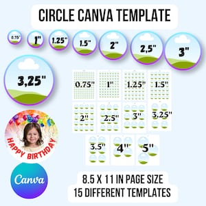 Circle Template Canva Bundle, Editable Round Label Template, Circle Sticker Template, Cupcake Topper Template, Printable Sizes 0.75 to 5"