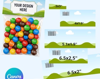 Treat Bag Topper & Party Favor Label Canva Templates Bundle, Editable Favor Packaging Templates, Printable Candy - Snack Bag Toppers