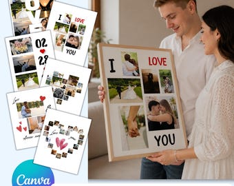 6 Love Photo Collage Canva Templates | Editable Couple Wall Art Bundle | Romantic Printable Gift | Personalized Photo Poster