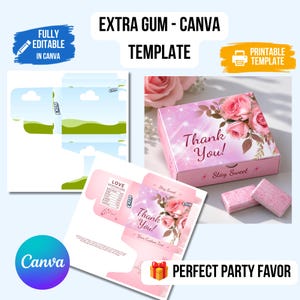 Extra Gum Box Canva Template, Editable Gum Wrapper Template, Personalized Party Favor, Printable Gum Box, Birthday Favor, Instant Download