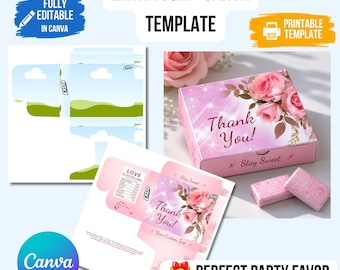 Modello Canva per scatola di gomme da masticare extra, modello di involucro per gomme da masticare modificabile, bomboniera personalizzata per feste, scatola di gomme da masticare stampabile, bomboniera di compleanno, download immediato