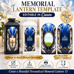 Memorial Lantern Template for Dollar Tree Lantern | Editable Canva Template | Photo Memorial Lantern Insert | Celebration of Life Decor