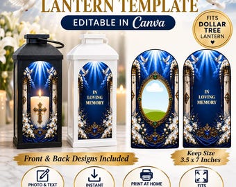 Sjabloon voor een gedenklantaarn van Dollar Tree | Bewerkbaar Canva-sjabloon | Foto-inzetstuk voor een gedenklantaarn | Decoratie voor een herdenkingsdienst