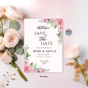 Save the Date moslim, islamitische bruiloftsuitnodiging, bewerkbaar op Canva, direct downloaden